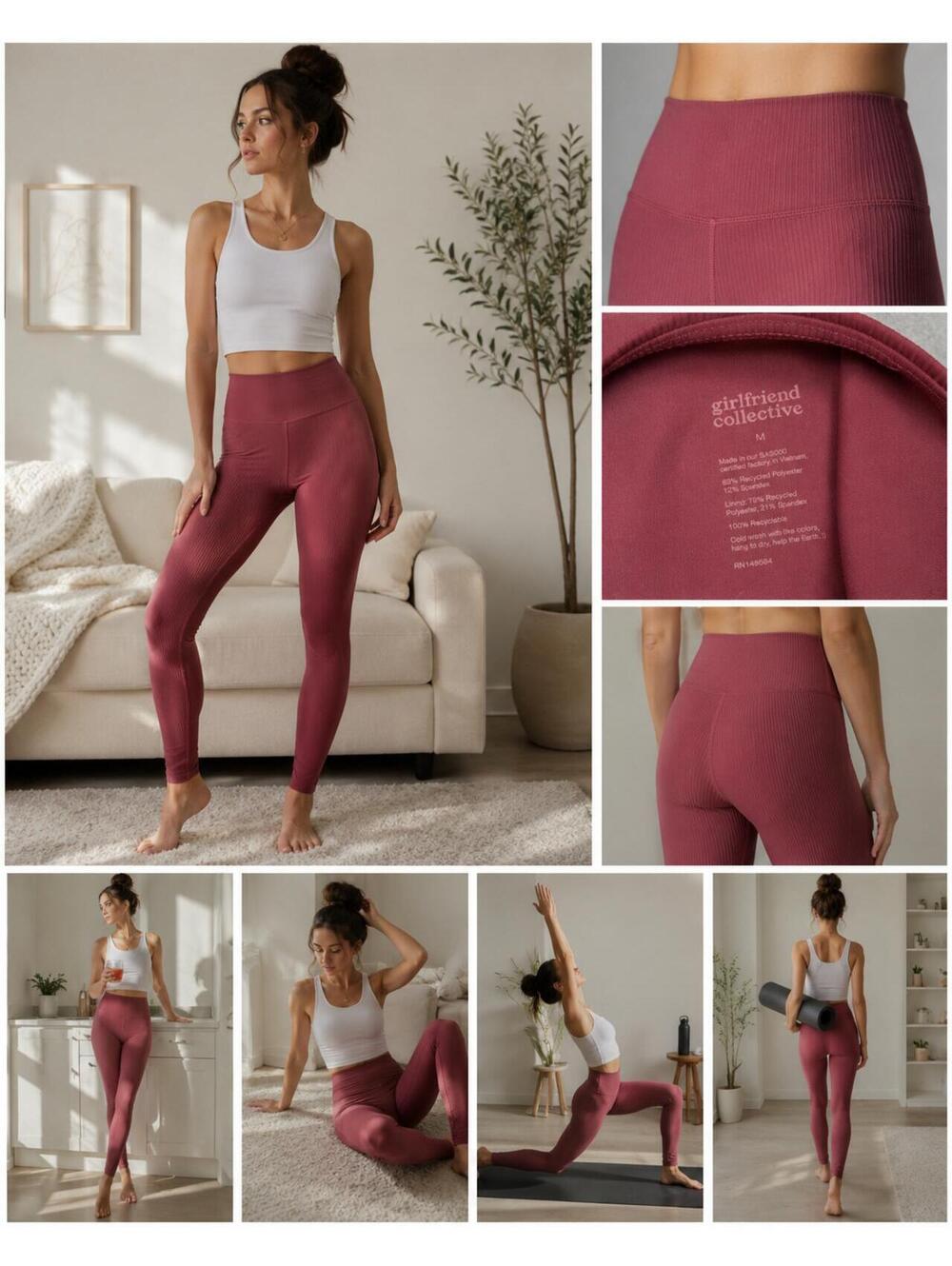Girlfriend Collective Ribbed High Rise 7/8 Leggings Mauve M
